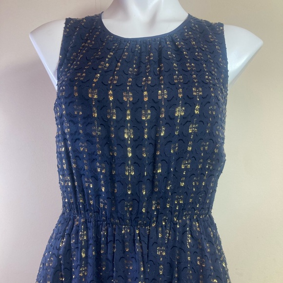 🐲💙J.Crew Gold Metallic Textured-Dot Navy Dress - Picture 7 of 12